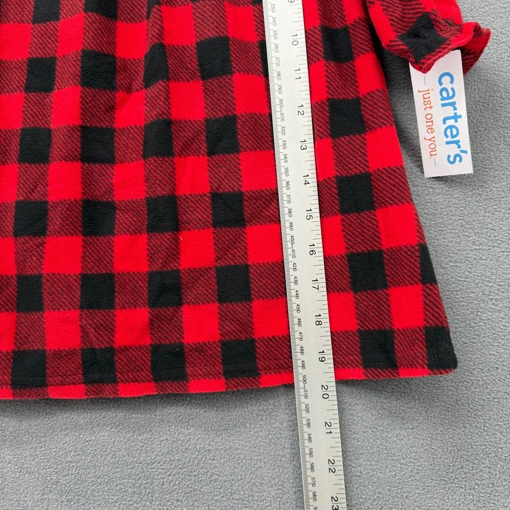Carters Red Black Buffalo Plaid Fleece Dress 18m Long Sleeve Ruffled
